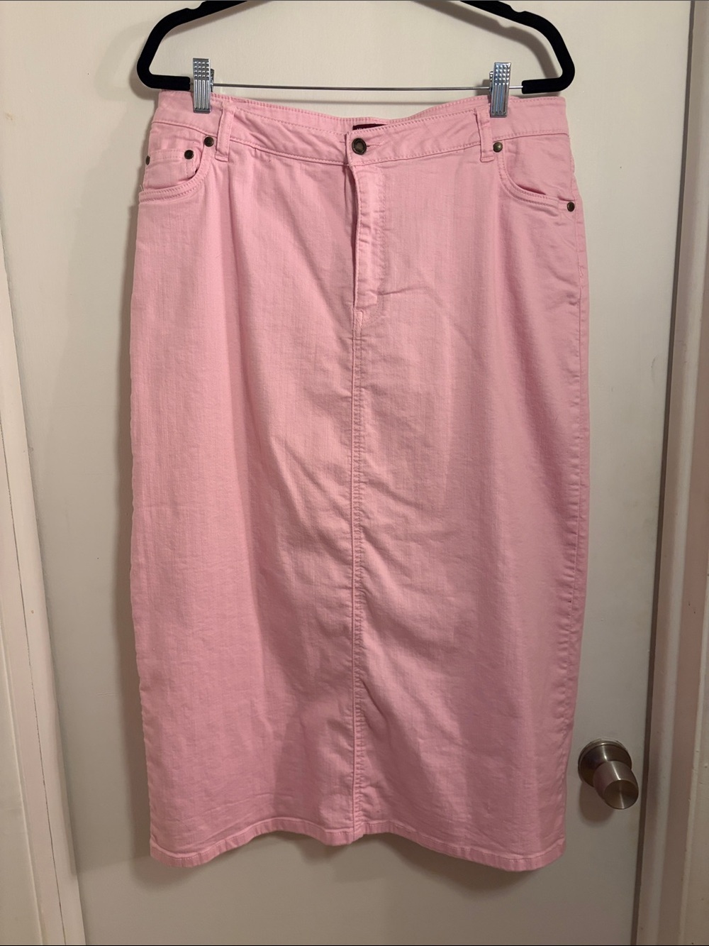 Jessica London Soft Pink Denim Midi Skirt Size Large